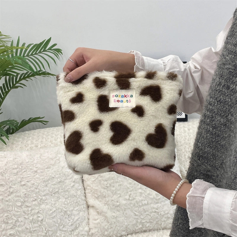 4123 Style Winter Plush Cosmetic Bag Color Polka Dot Large Capacity Travel Skin Care Cosmetics Storage Bag For Women