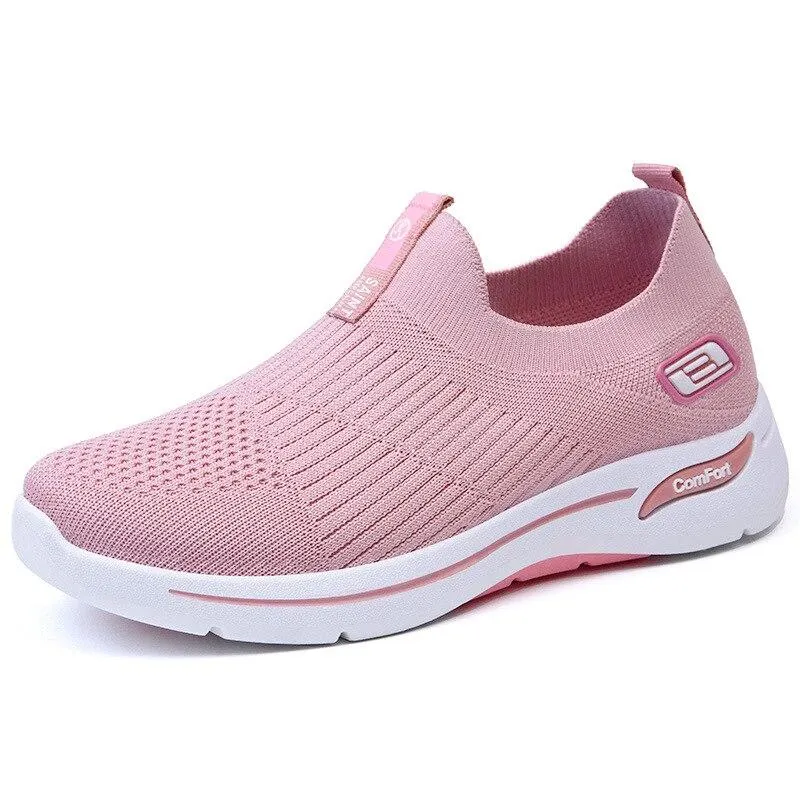 Women Leisure Sneakers Outdoor Mesh Soft Bottom Sport Shoes Vintage Solid Slip on Breathable Shoes Sneakers Women Zapatos Mujer