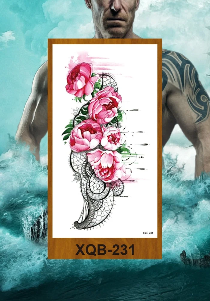 Temporary Tattoos Stickers Women Girls Arm Waist Buttocks Chest Art Fake Tatoo Sexy Flower Bush Peony Rose Lily Body Face Jewels