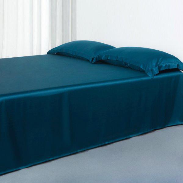 19 Momme Silk Flat Sheets Blue