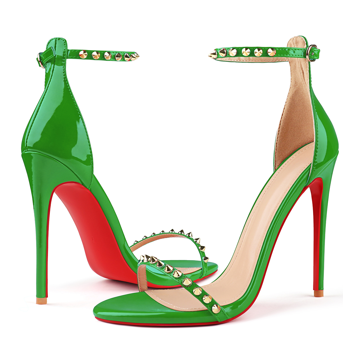 120mm Women's Pointed Toe Open Toe Ankle Strap Red Bottom Sandals Pumps Shoes-MERUMOTE