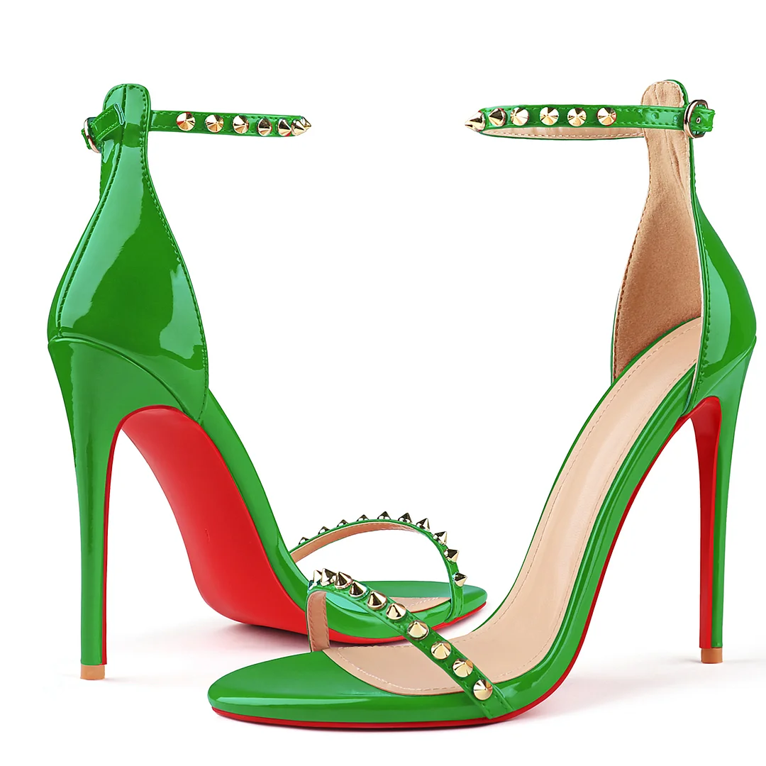 120mm Women's Pointed Toe Open Toe Ankle Strap Red Bottom Sandals Pumps Shoes-MERUMOTE