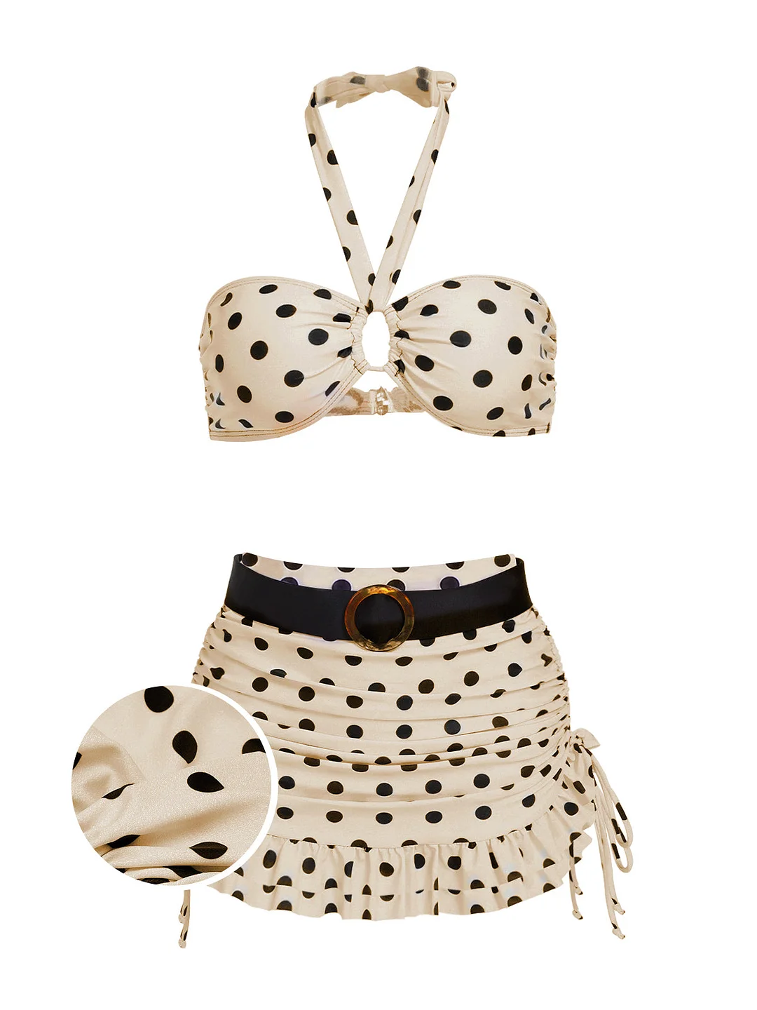 Ivory 2PCS Polka Dots Halter Bikini Set
