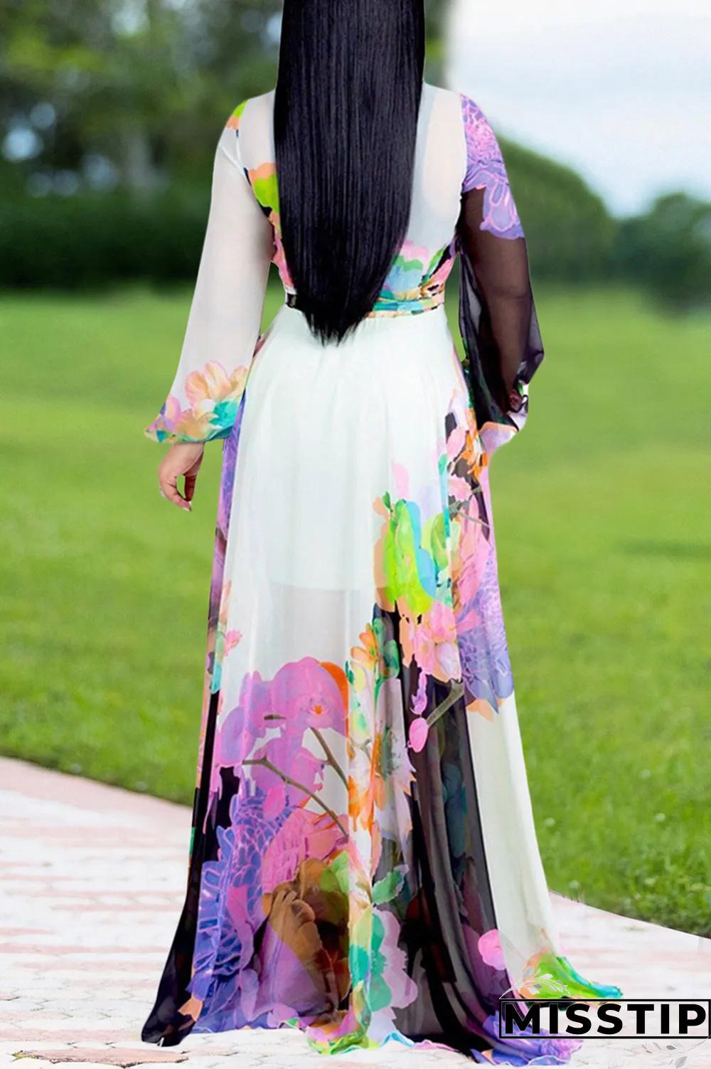 Multicolor Fashion Sexy Printed Chiffon Dress