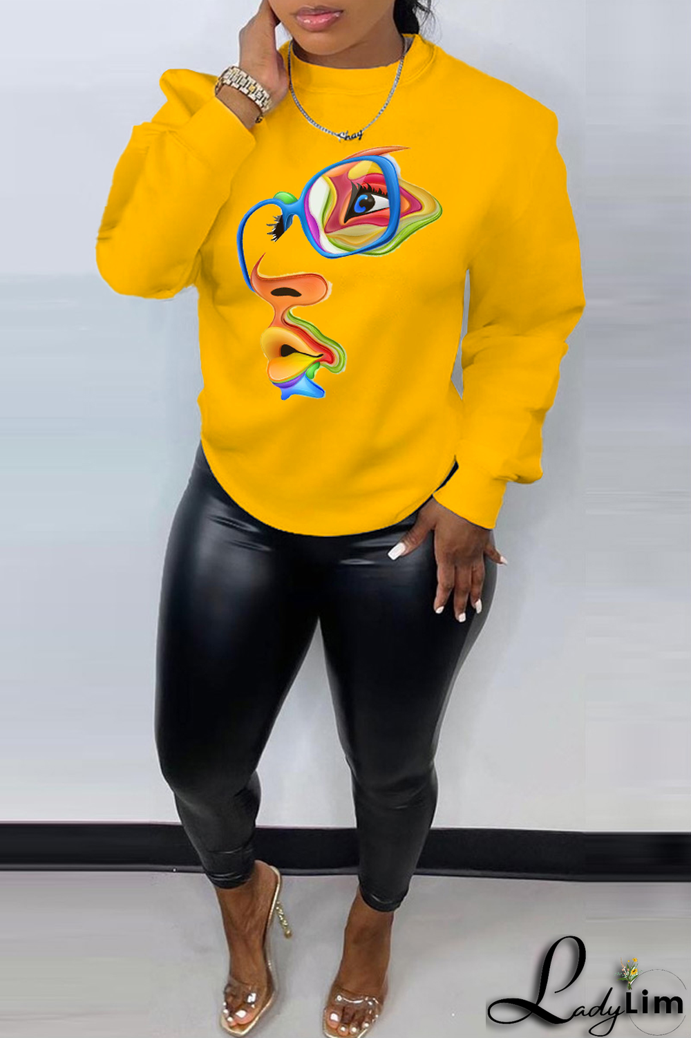 White Street Daily Print Patchwork O Neck Tops