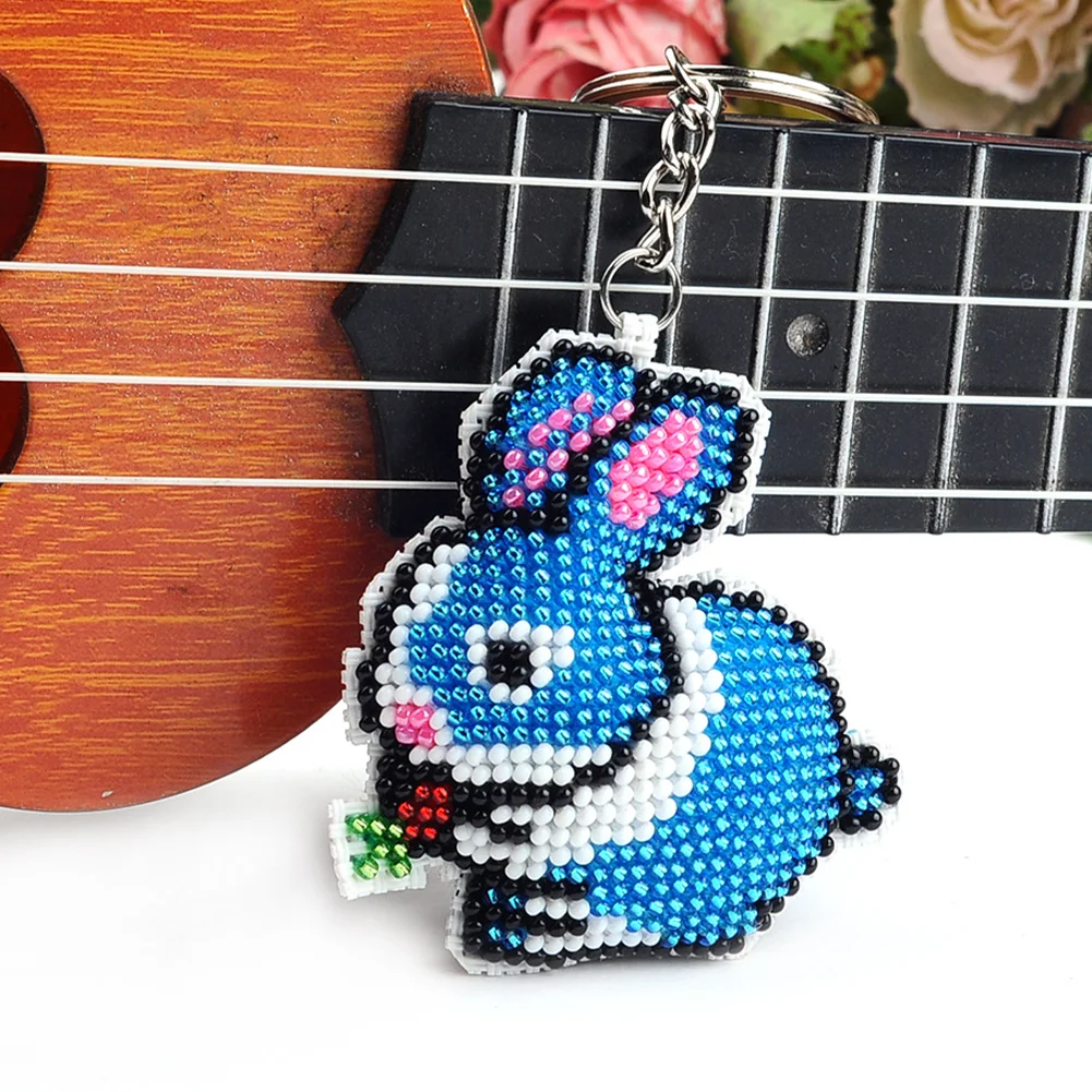 2Pcs Bunny - Stamped Bead Embroidery - Keychain