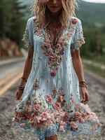 Vintage Floral Embroidery Short-sleeved Dress - Image 3