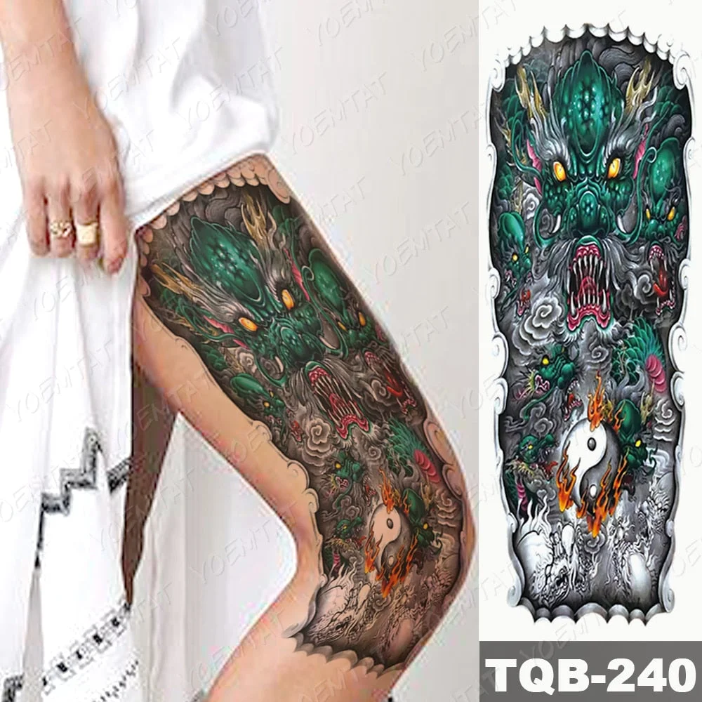 Waterproof Temporary Full Arm Tattoo Sticker Zeus Ancient Greek Poseidon Black Flash Tatoo Man Body Art Fake Sleeve Tatto Female