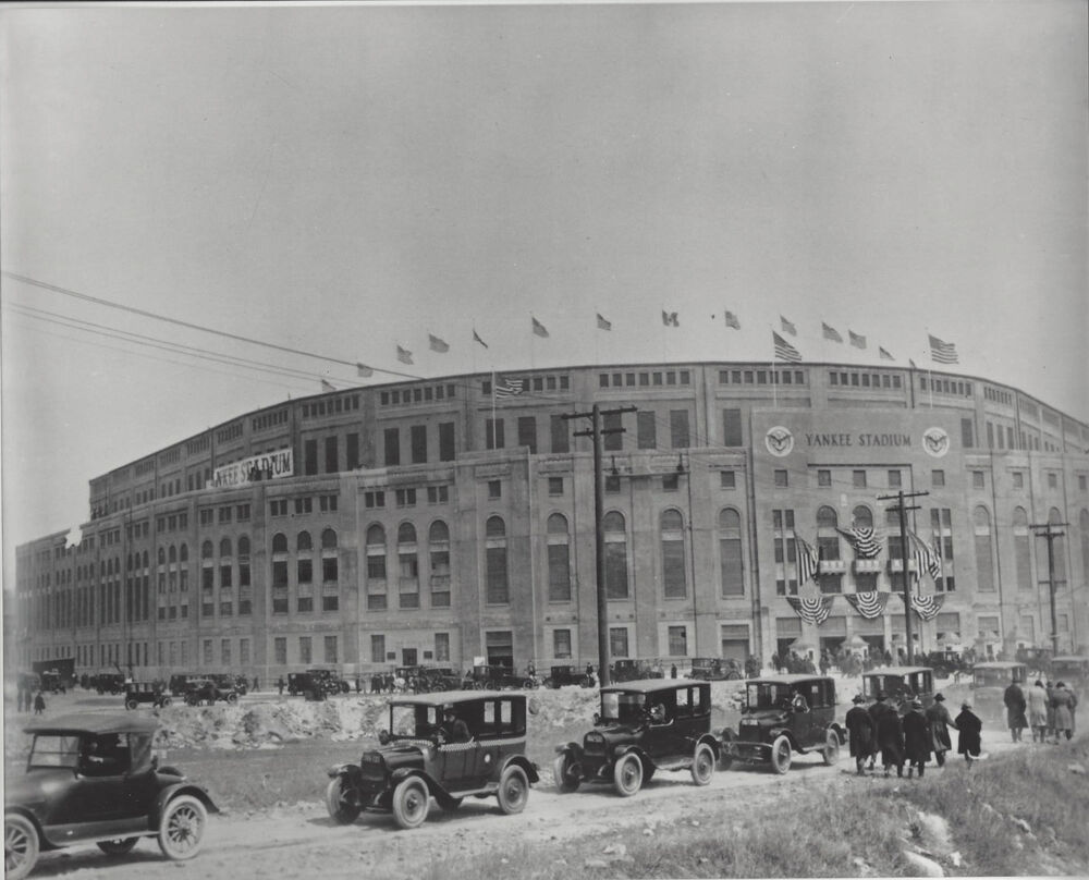 Great vintage 10x8 b/w  Photo Poster painting  of Old Yankee Stadium on Opening Day 1923 Ruth HR