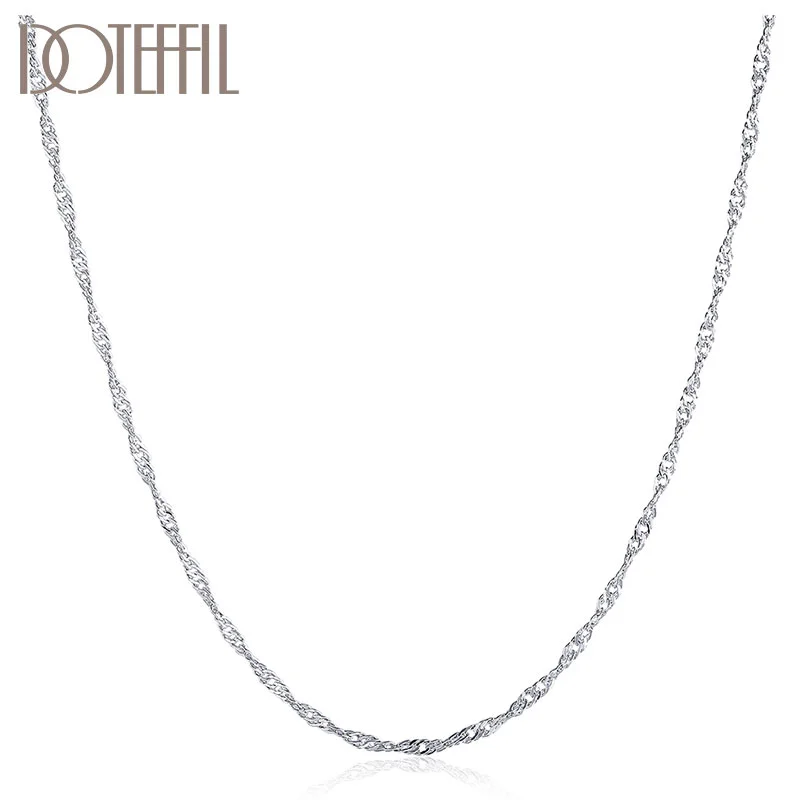 DOTEFFIL 925 Sterling Silver 18 Inches Rose Gold Water Wave Chain Necklace For Women Man Jewelry