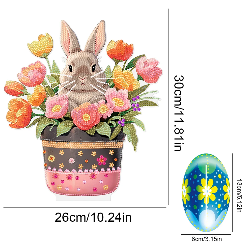 DIY Easter Egg Bunny Acrylic Single Sided Diamond Painting Desktop Ornaments Kit for Office Desktop Decor