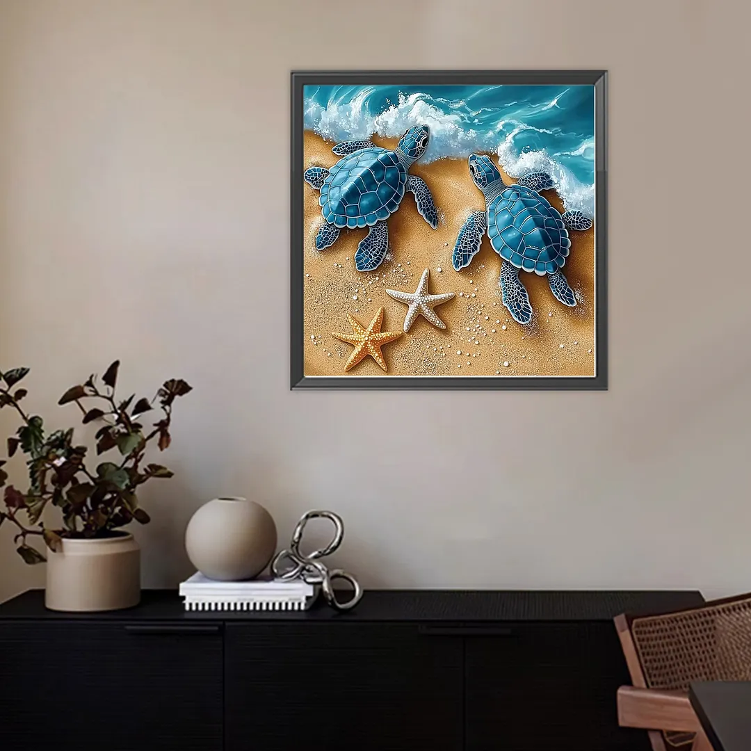 Beach Turtles Full DIY 5D Round Drill Diamond Painting Kits for Adults/Beginners Gift Idea Home Decor Diamond Dots Paintings Picture Arts Craft 30x30cm