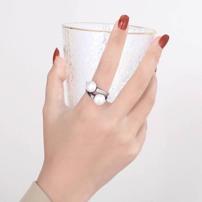 Titanium Steel 18K Gold Plated Vintage Style Plating Inlay Irregular Round Pearl Rings