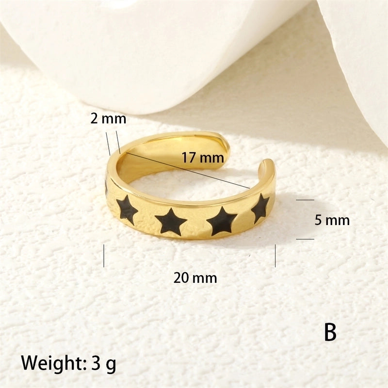 Cute Pentagram Copper Enamel Open Rings