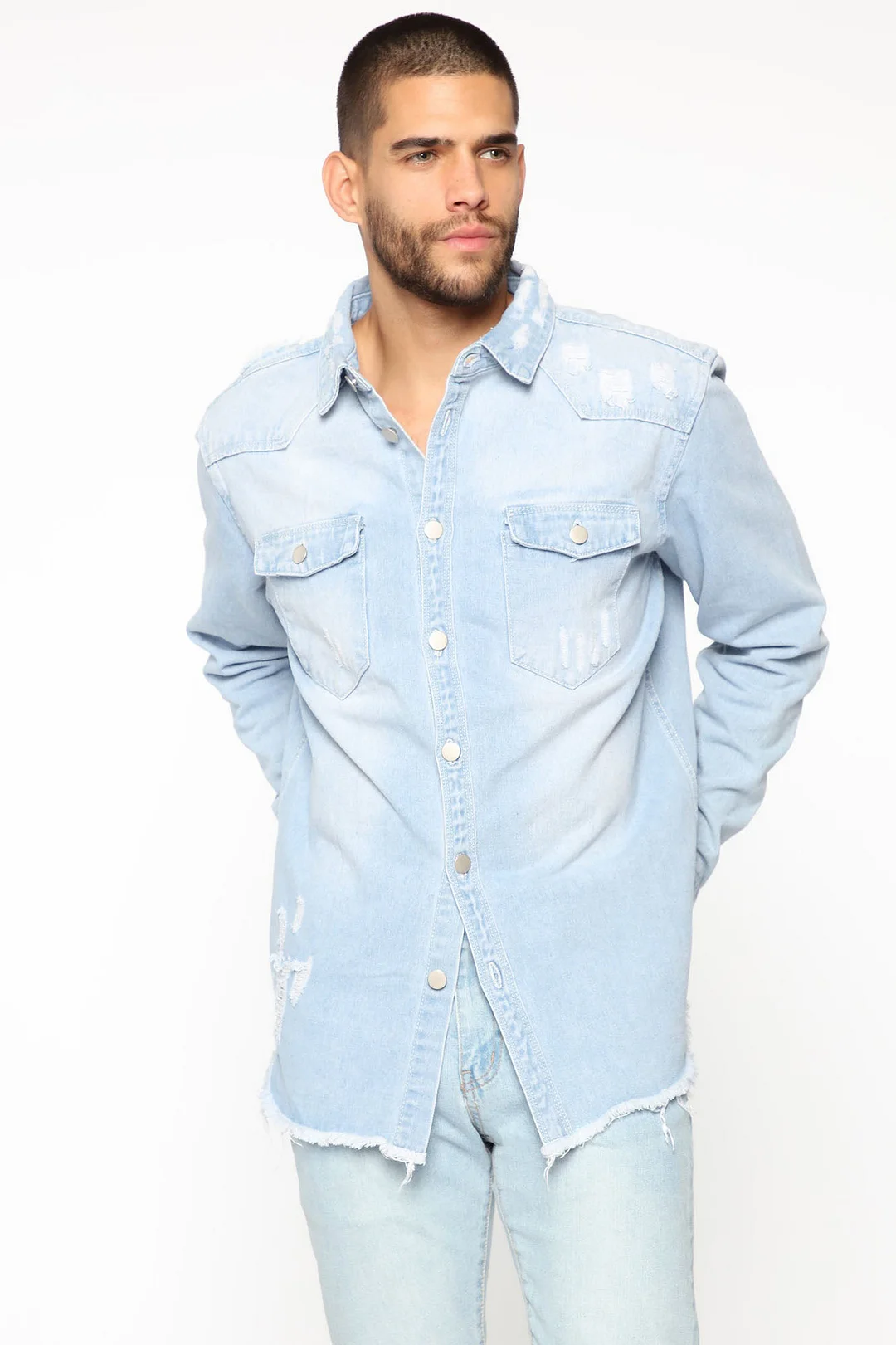 Men's Denim Jacket Lapel Long Sleeve Oversized Denim Jacket