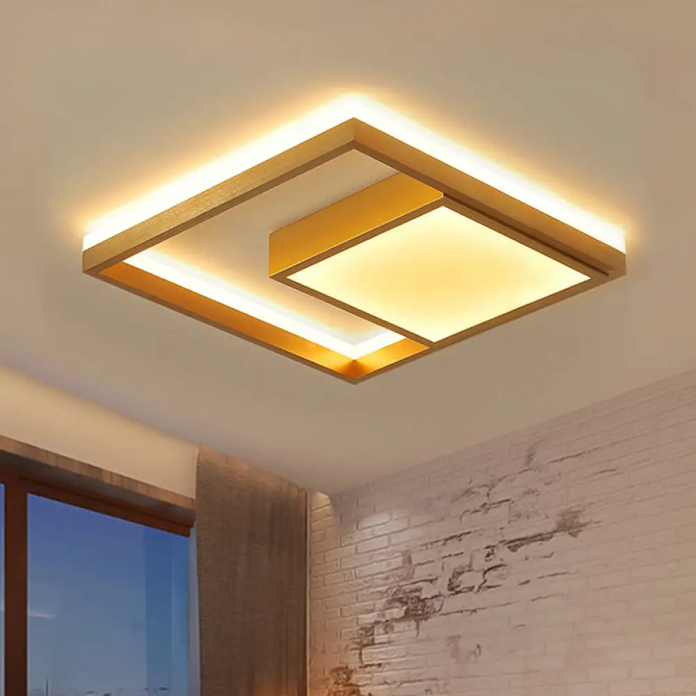 16&rsquo;/23.5&rsquo; Gold Square Ceiling Light - Modern Metal Led Flush Mount In Warm/White / 16&rsquo; White
