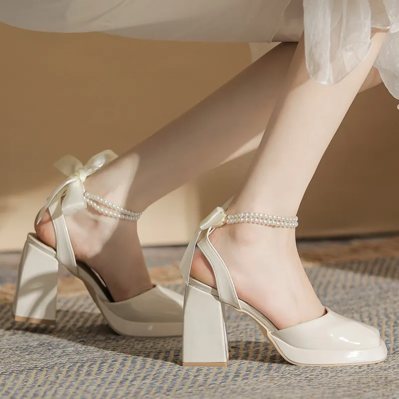 Churchf Churchf Baotou Mary Jane Single Shoe Sandals High Heels 2023 Summer New Niche Design Model Of Versatile Shoes