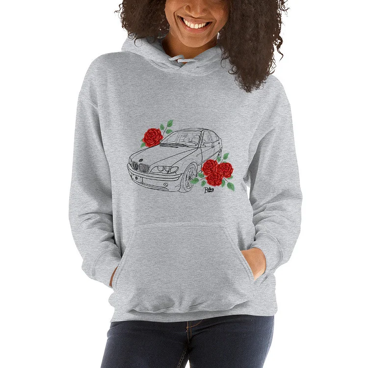 Car Outline Red Watercolor Roses Illustration Unisex Hoodie