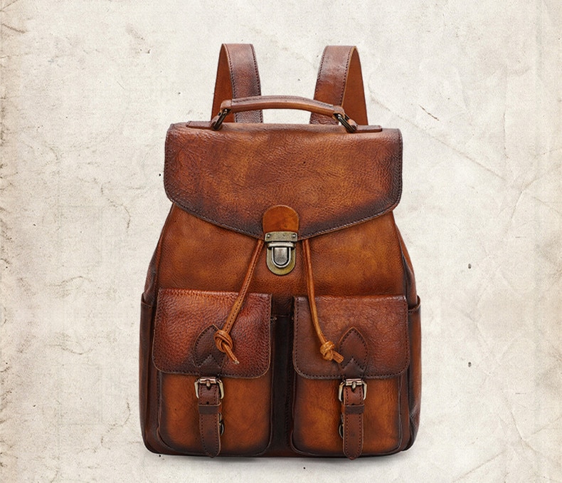 Front Display of Woosir Multi-pocket Leather Backpack