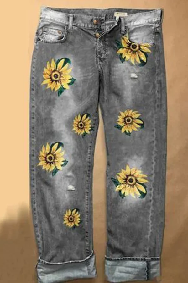 Floral Print Jeans