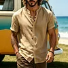 Men's Linen V-Neck Short Sleeve Shirt Lightweight Breathable Casual Summer Top by Inlyline