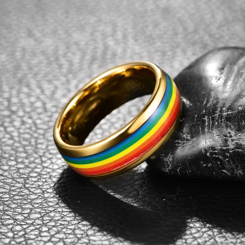 8mm Gold Domed Colored Tungsten Carbide Men's Wedding Bands