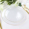10 Pack | Clear Hammered 7" Round Plastic Dessert Appetizer Plates With Gold Rim, Disposable Salad Party Plate