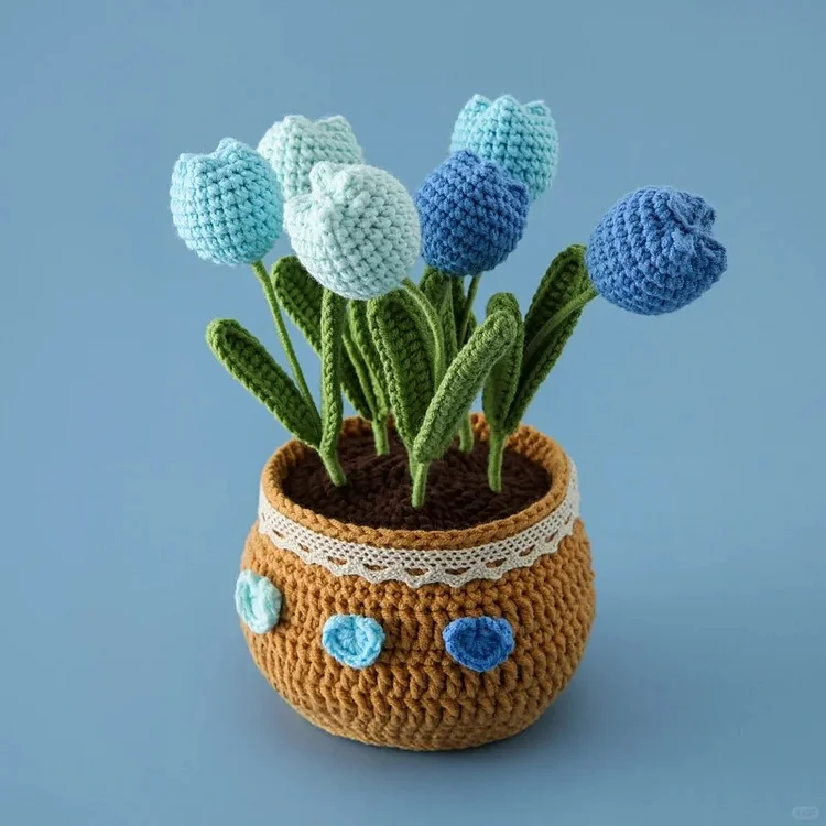  Lulusnow Handmade Tulip Crochet Flower In Pot Home Decoration Desk Decoration