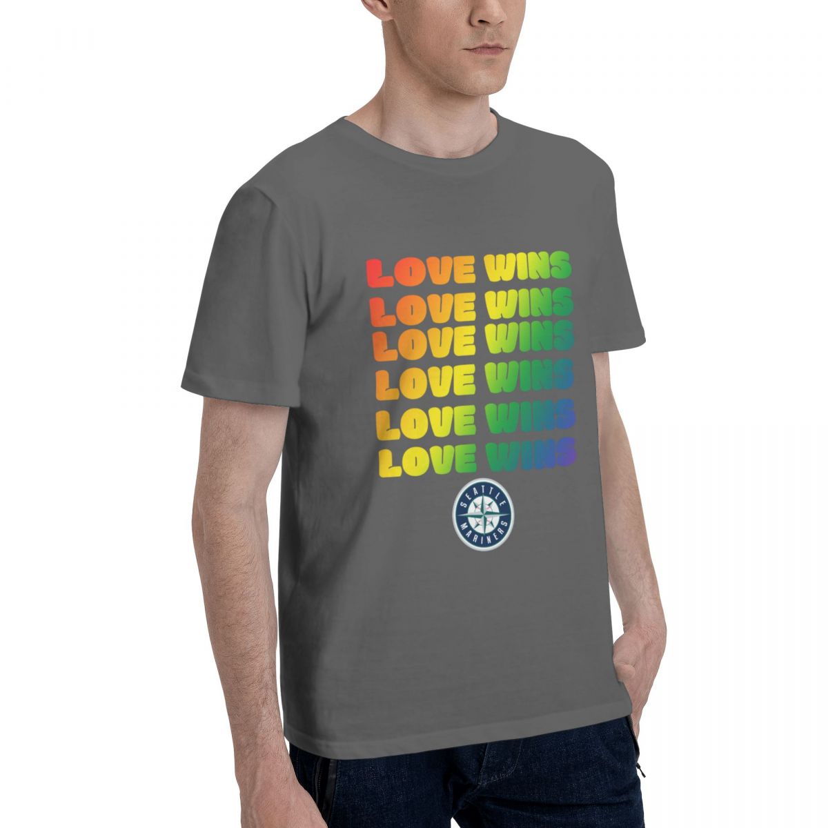 Seattle Mariners Love Wins Pride Men's Cotton Crewneck T-Shirt