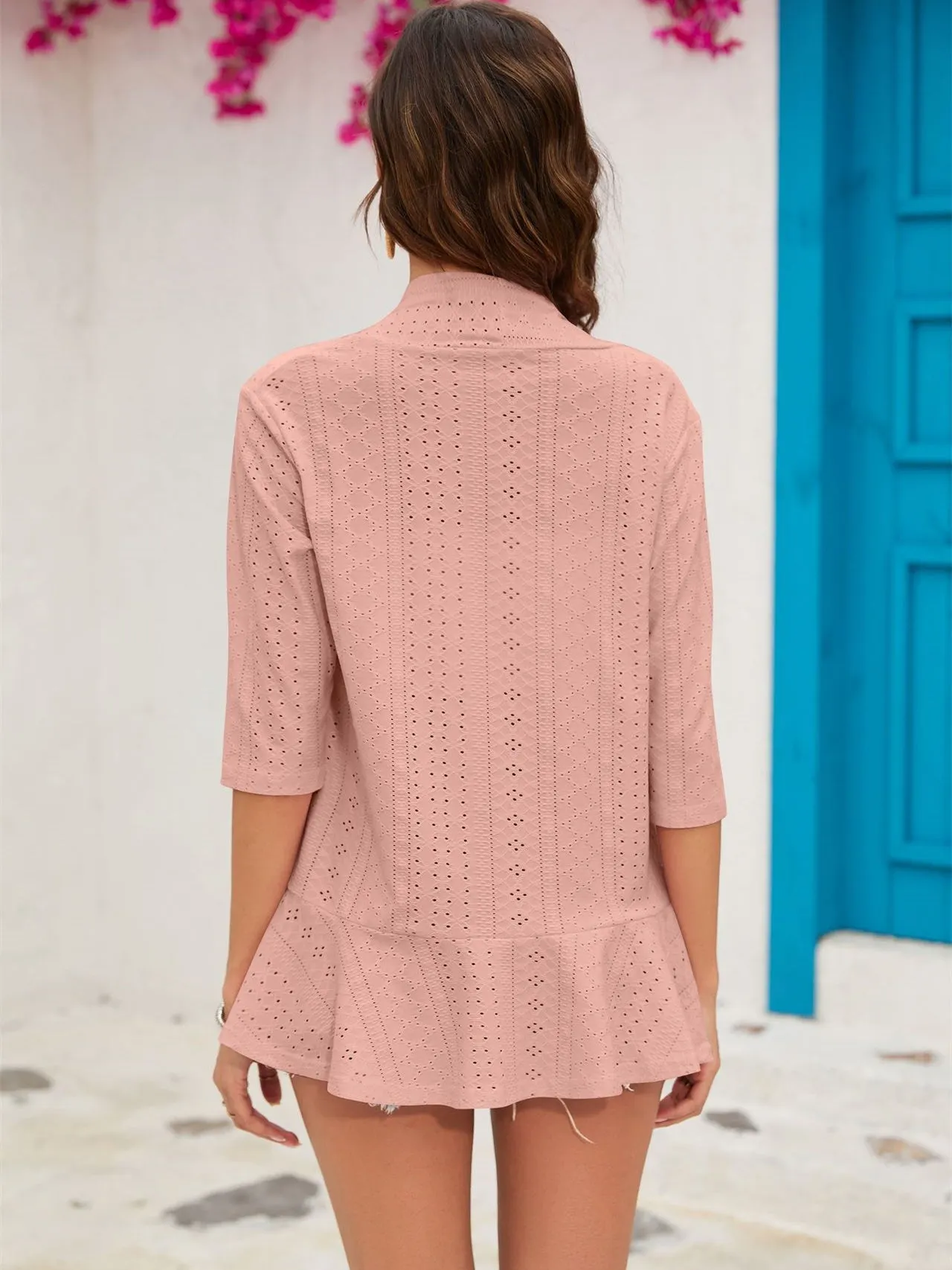 Women's Solid Color 3/4 Sleeve Ruffle Top