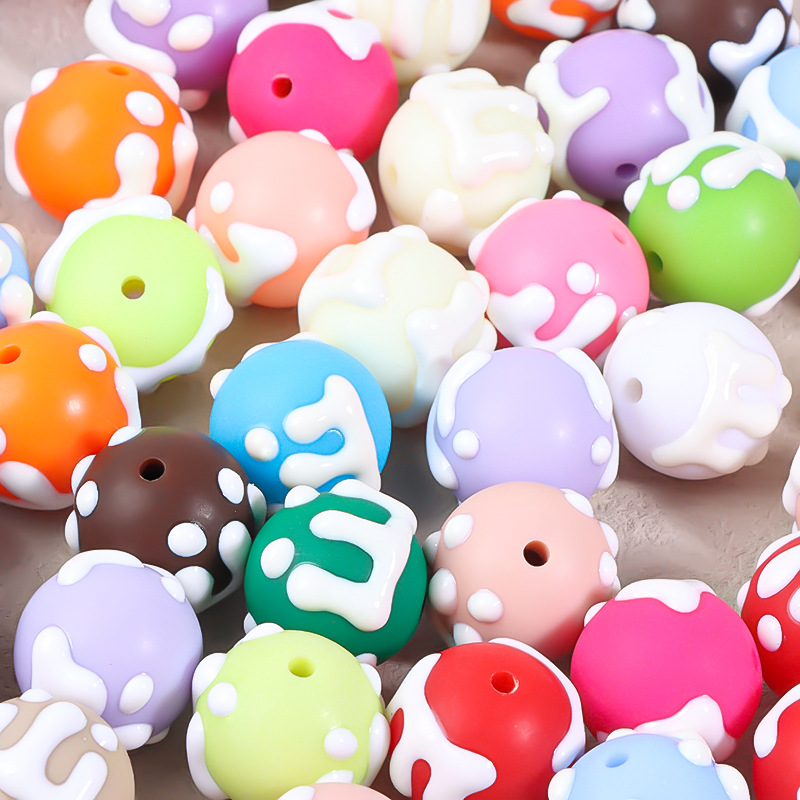 Acrylic drip oil colored hand-painted snowflake M&M's straight hole round beads DIY mobile phone chain keychain beaded pen loose beads