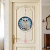 Kit de peinture en perles maison pour hibou avec cadre rond et pompon de 9,25x9,25 pouces kits d&rsquo;art pour peinture en perles pour adultes d&eacute;butants d&eacute;coration murale