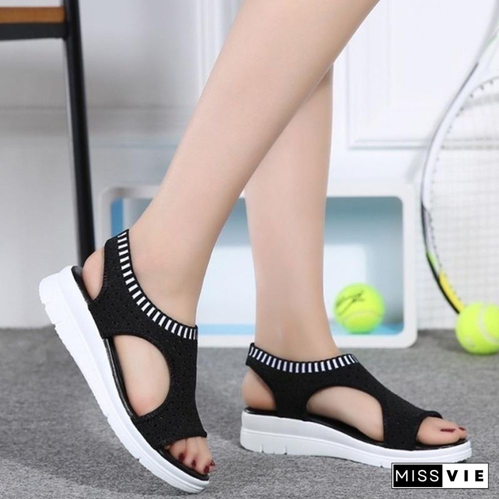 Size 35-45 Women Shoes Summer Elastic Band Platform Sandals Black Shoes Flat Casual Sandals Flip Flops
