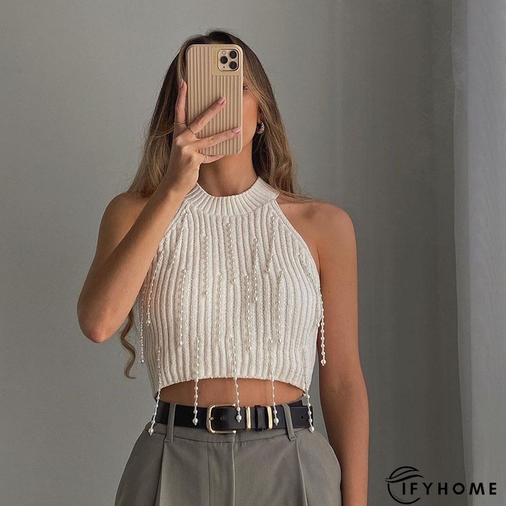 Trendy Casual All-match Slim Pearl Vest Top | IFYHOME