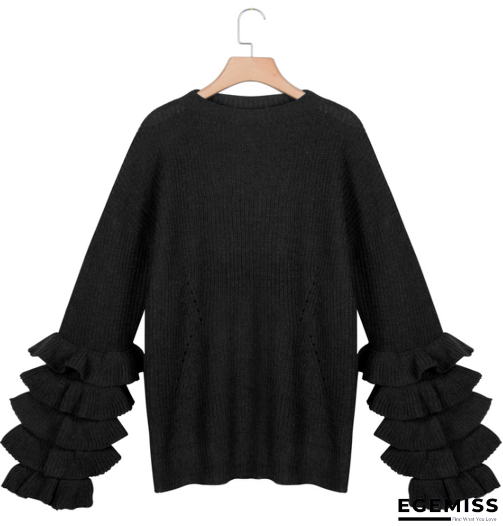 Fashionable Petal Sleeve Sweater Casual Solid Color Sweater | EGEMISS