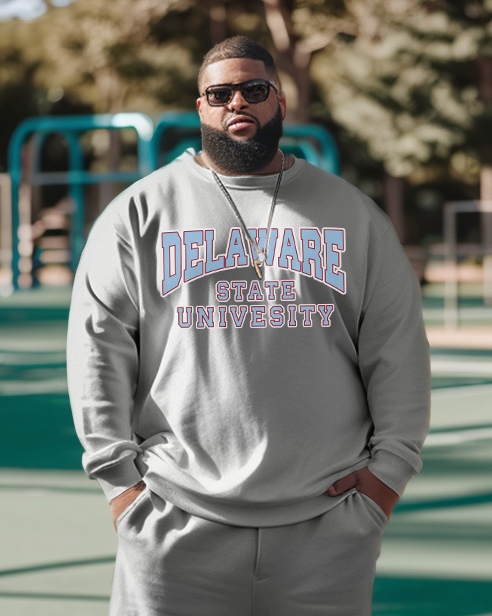 Men's Plus Size Delaware State University Style Sweatshirt and Sweatshirt Two-Piece Set