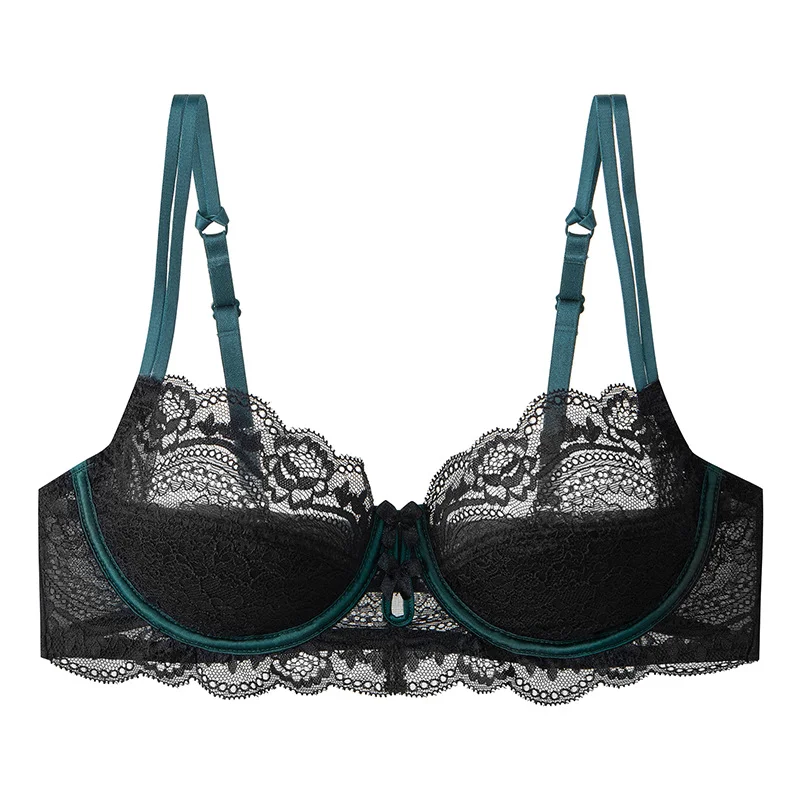 Brownm Sexy Lace Underwear Summer Thin Breathable Pure Lust Bra Bra Big Chest Small Gathering Pull Pick-Up