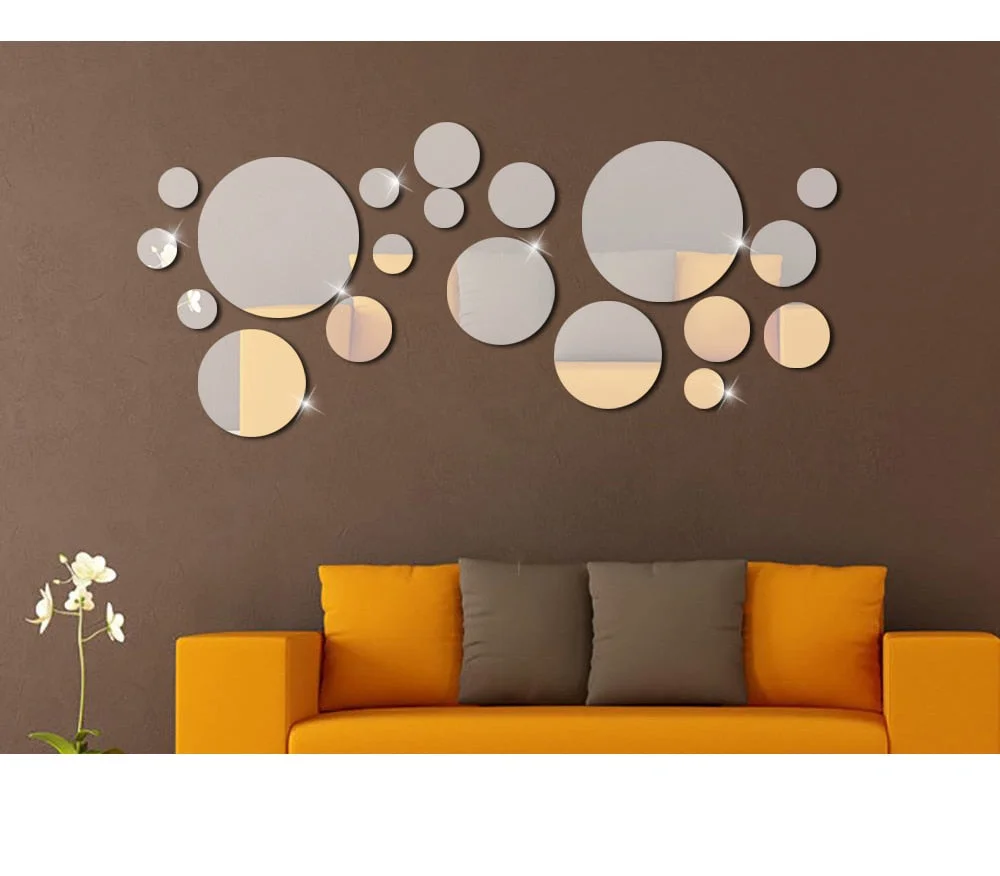 26pcs Ball Room Bathroom Decor Acrylic Wall Mirror Irregular Mirror Living Room Decoration Mini Sticker Mirror