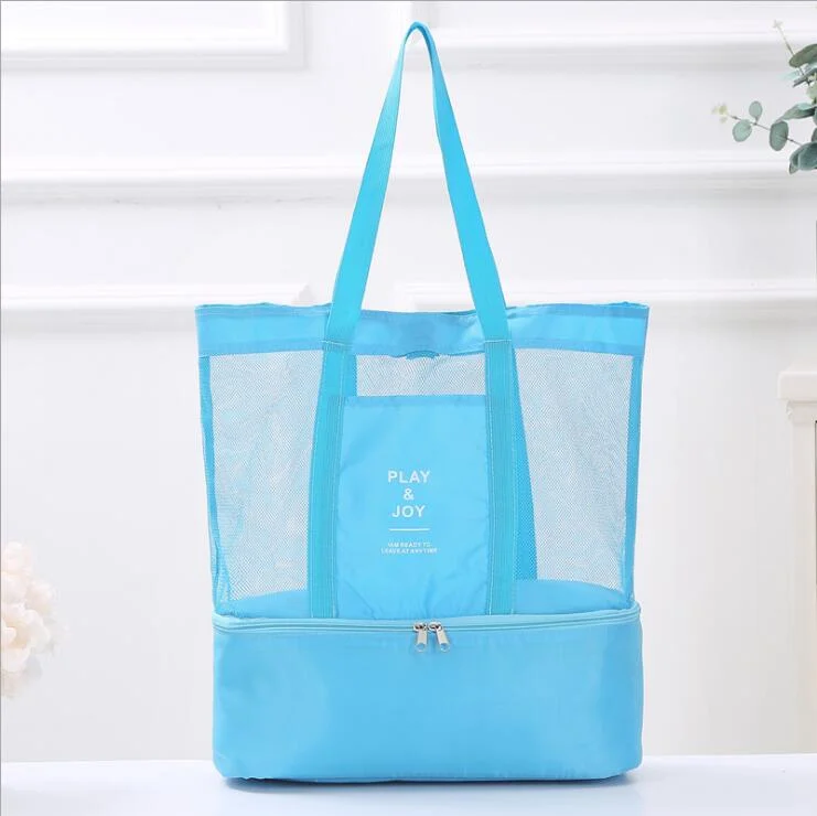 High Capacity Women Mesh Transparent Bag Double-layer Heat Preservation Large Picnic Beach Bags Tote Lunch Snacks Bag