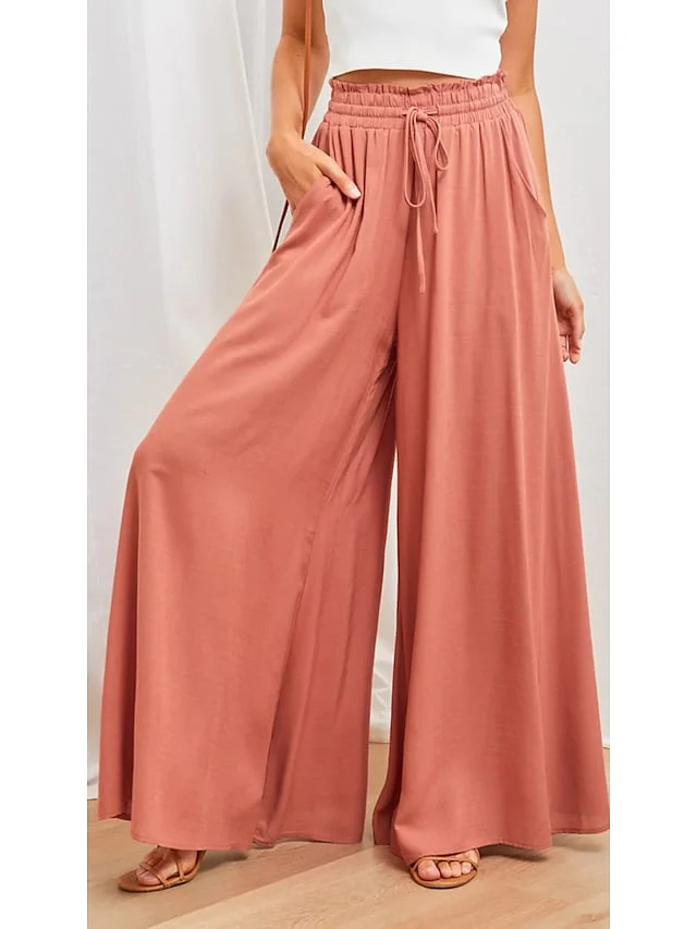 Women's Culottes Wide Leg Wide Leg Chinos Pants Trousers Khaki Orange Apricot Mid Waist Fashion Casual Work Weekend Side Pockets Micro-elastic Full Length Comfort Solid Color S M L XL XXL / Loose Fit | IFYHOME