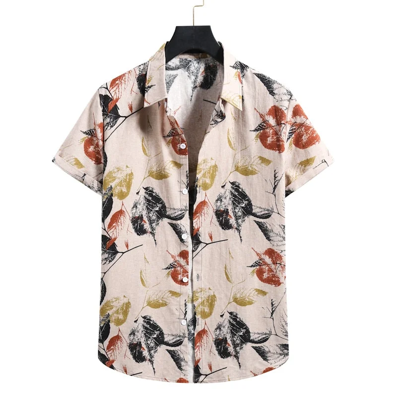 Inongge Fashion Cotton Linen Floral Shirt Men Chemise Homme Brand Short Sleeve Beach Hawaiian Shirt Men Harajuku Streetwear Dress Shirts
