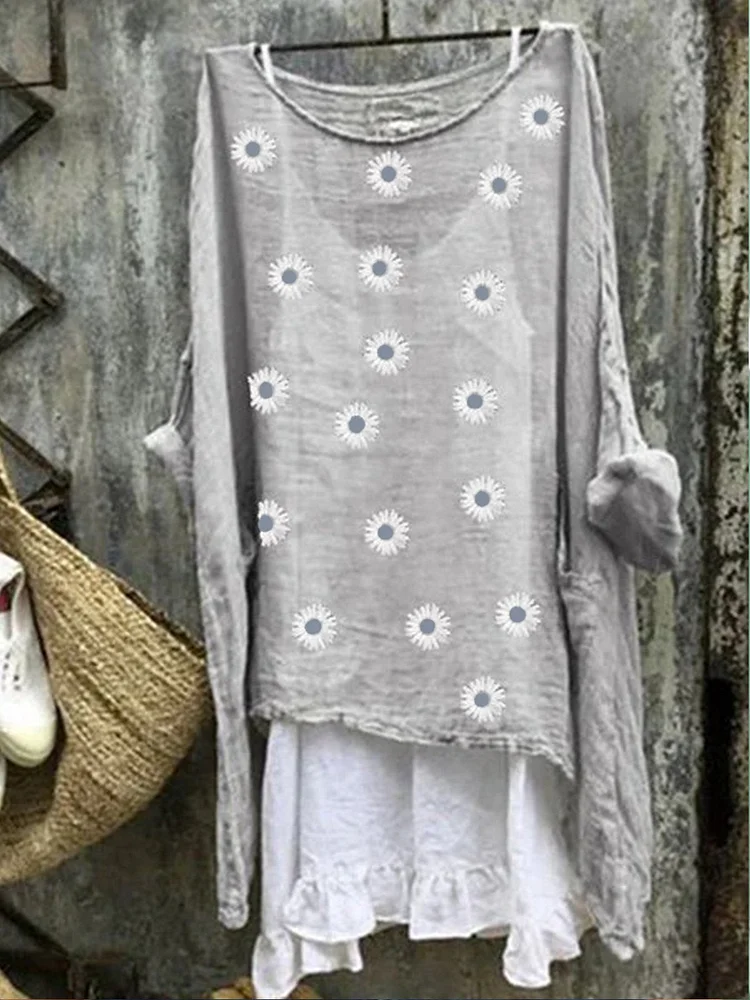 Plus Size Casual Long Sleeve Casual Floral Dresses