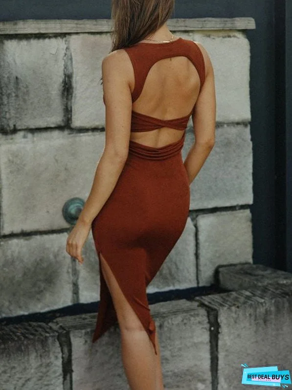 Backless Slit Graceful Bodycon Midi Dress