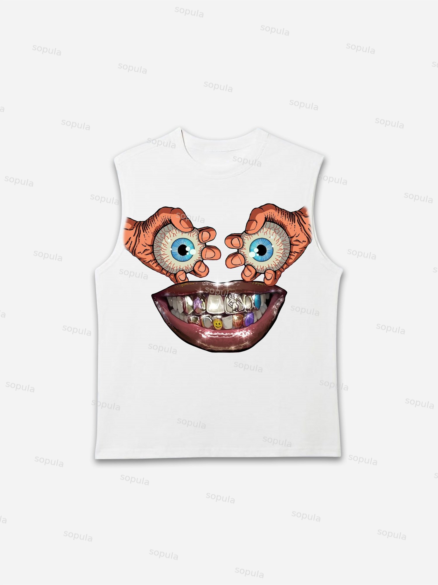 Eyes, Lips, Braces Retro Cartoon Graphic Tank Top - Sopula｜Premium Graphic Tees & Graphic Clothing
