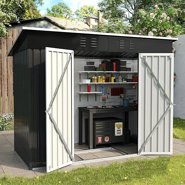 Outdoor Storage Shed 10x10 FT, Outside Sheds & Outdoor Storage Metal Galvanized Steel Yard, Patio, Lawn, Tool Shed with Lockable Door for Can, Bike, Lawnmower, Generator,Dark Grey Gray 10' x 10'