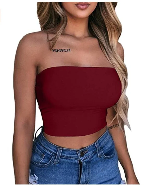 Off Shoulder Strapless Bustier Tank Top Halter Crop Tops Women Bare Midriff Sleeveless Cropped Vest Camis Tube Top Female