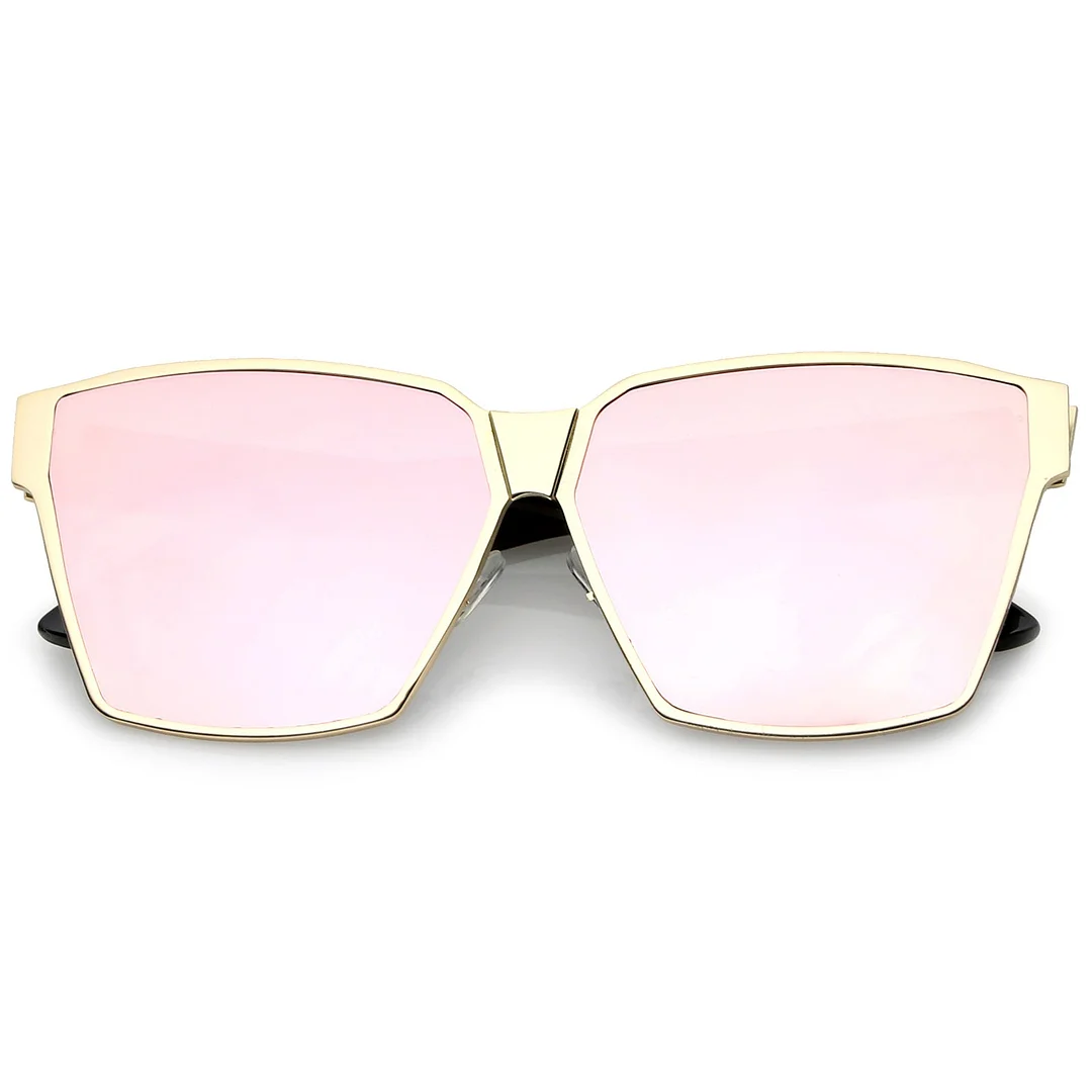 Oversize Metal Accent Horn Rimmed Colored Mirror Flat Lens Square glasses 63mm