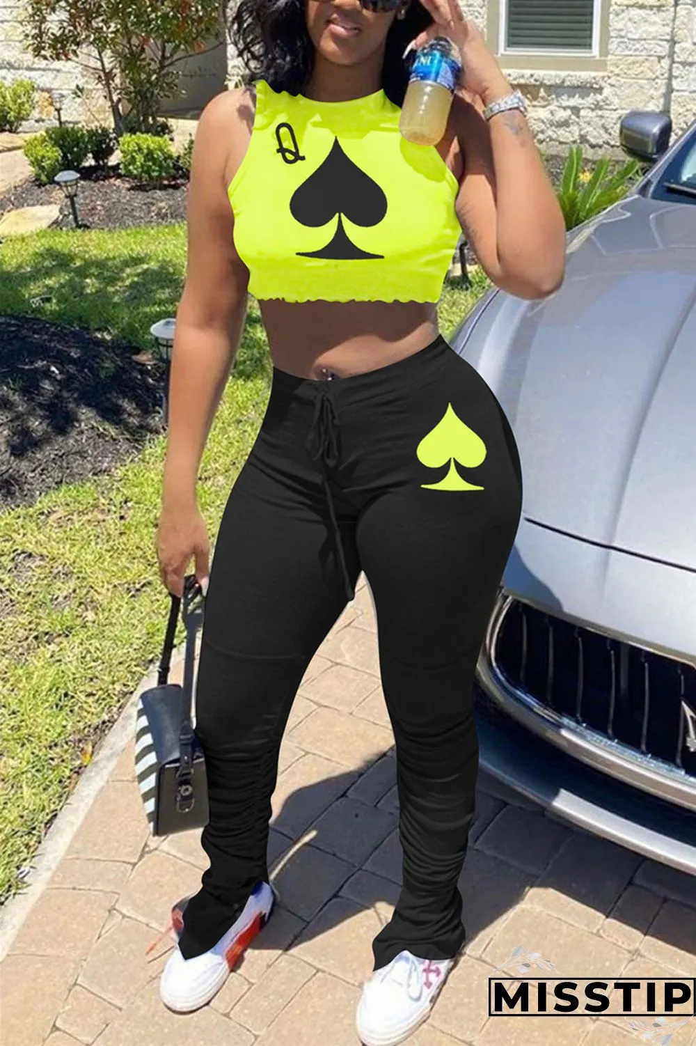 Pink Elastic Fly Mid Print Boot Cut Pants Bottoms