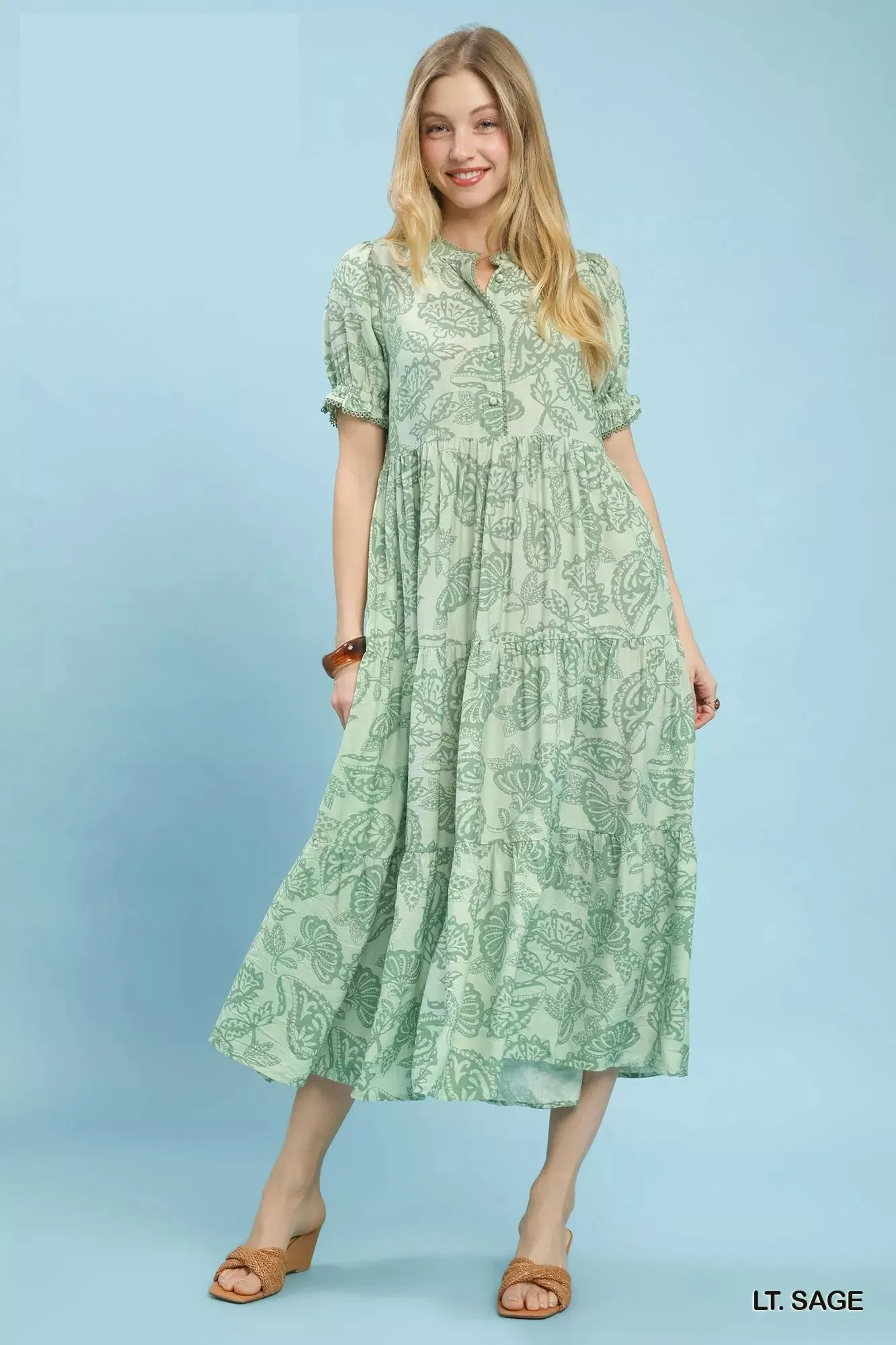 Umgee Paisley Print Tiered Midi Dress mysite idetrend
