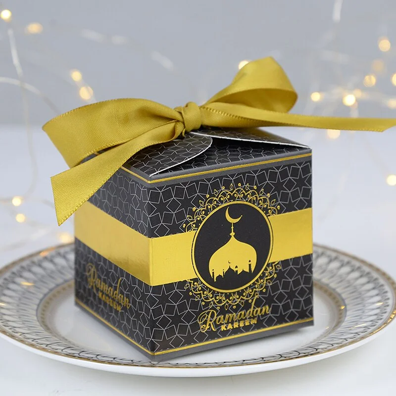 10pcs Eid Mubarak Candy Boxes Ramadan Kareem Decoration Paper Gift Box Islamic Muslim Party Supplies Eid al-Fitr Hajj Mabrour